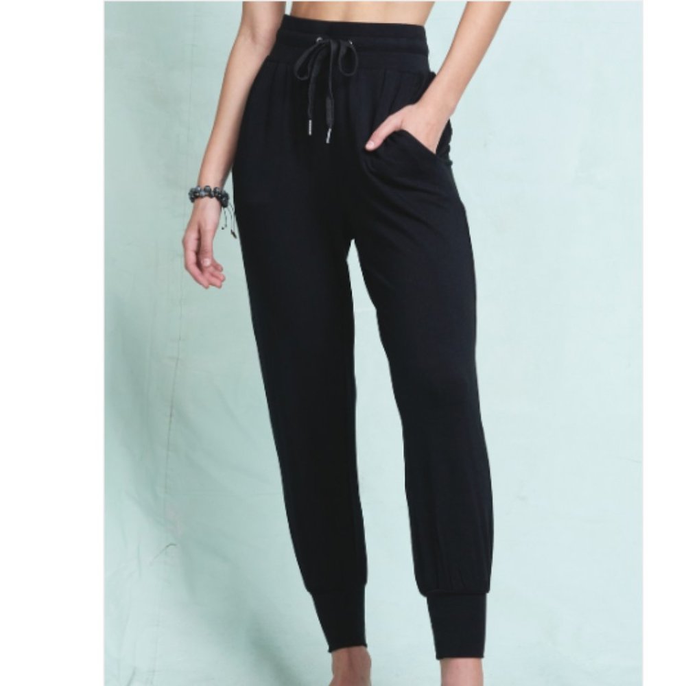 New High Waisted  Black Drawstring Joggers